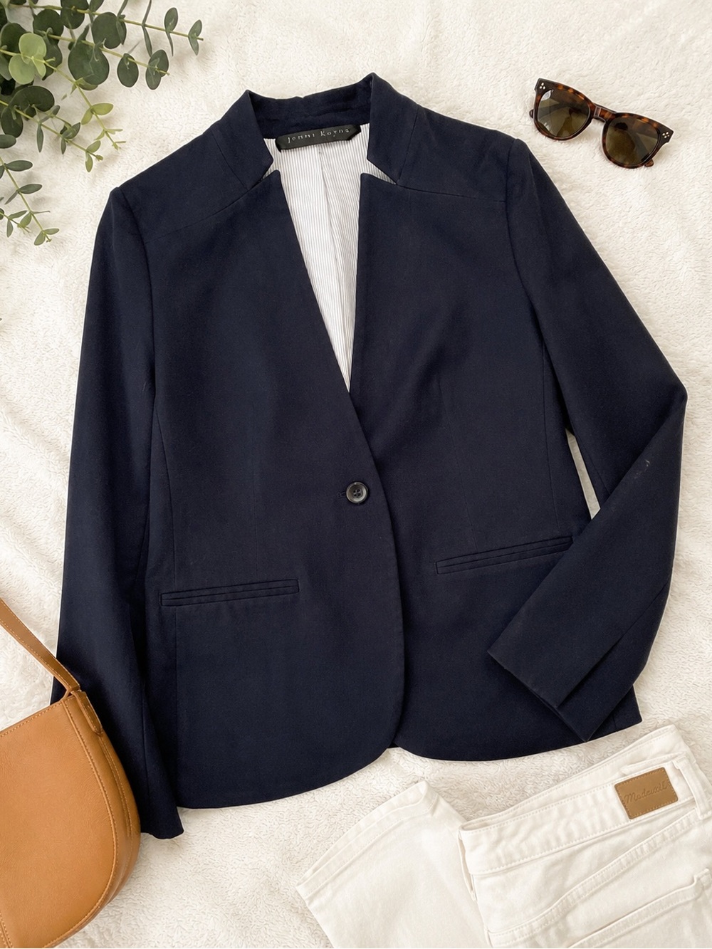 Jenni Kayne Boy Blazer Navy Cotton Linen One Button Jacket M‎ Quiet Luxury